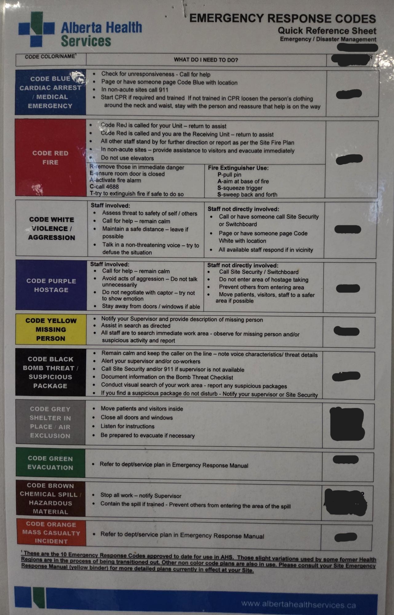 Color code response reference
